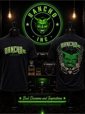 Sancho Inc Men’s Black Short Sleeve Graphic Tee with Neon Green Logo NWOT💎